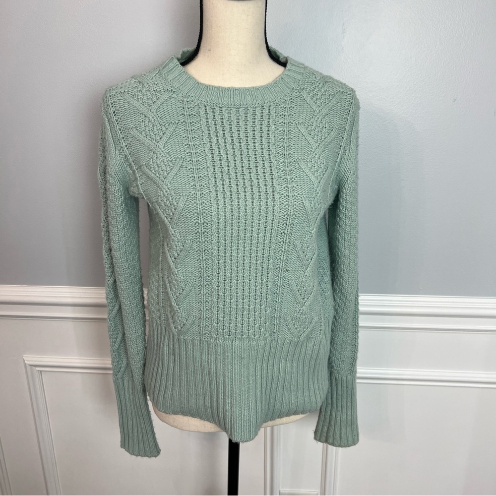 Vintage Gap Light Green Cable Knit Cotton Wool Long Sleeve Y2K Sweater Size M
